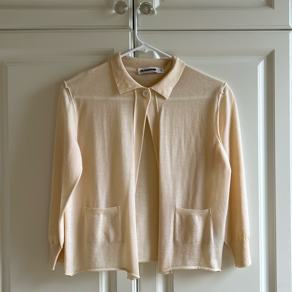 Jil Sander cream cardigan, light weight 100% wool